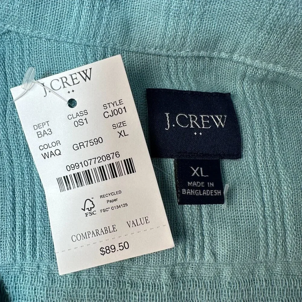 J. Crew Men's Textured Horizontal Jacquard Short Sleeve Camp Shirt, Size XL Aqua